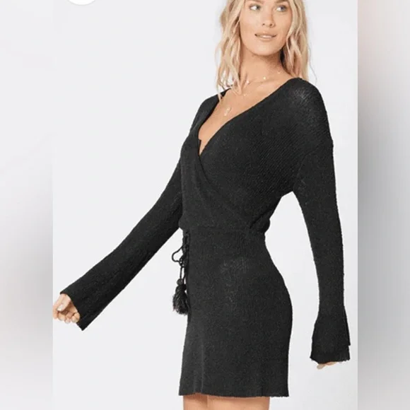 L Space NWT Topanga Black Wrap Romantic Beach Dress SZ S